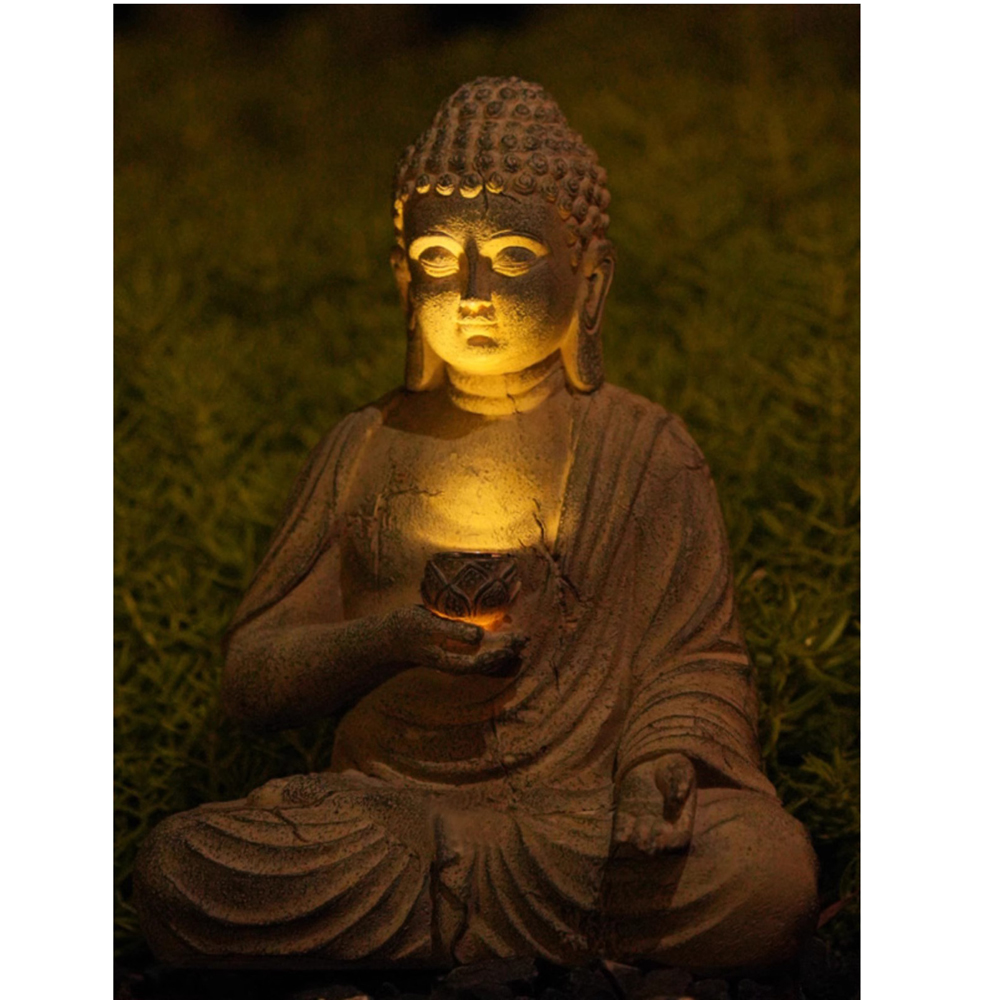Resin Solar Buddha Statue Scul - đánh giá và giá Outdoor Lighting Traditional