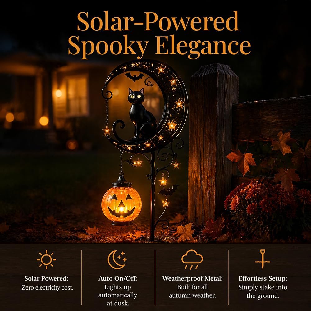 Solar Halloween Black Cat & Pu - đánh giá và giá Outdoor Lighting Traditional