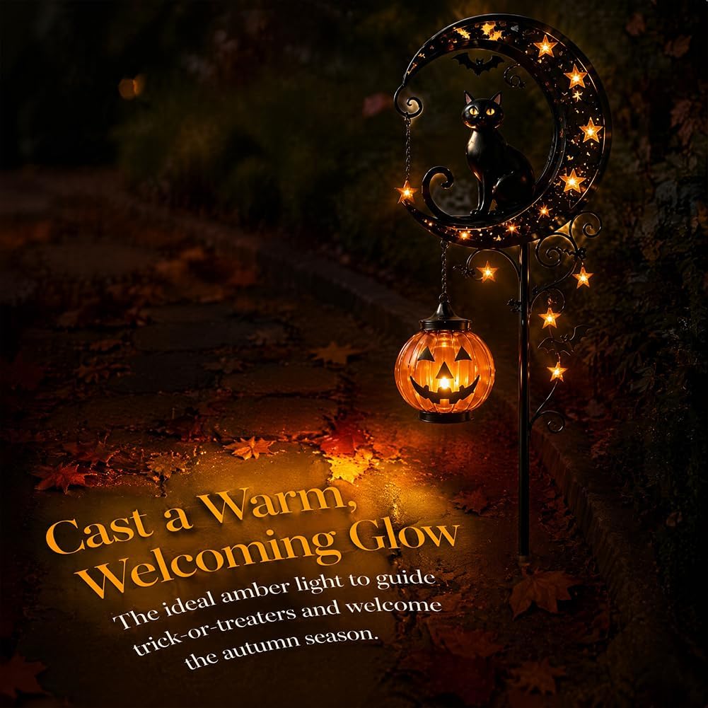 Solar Halloween Black Cat & Pu - đánh giá và giá Outdoor Lighting Traditional